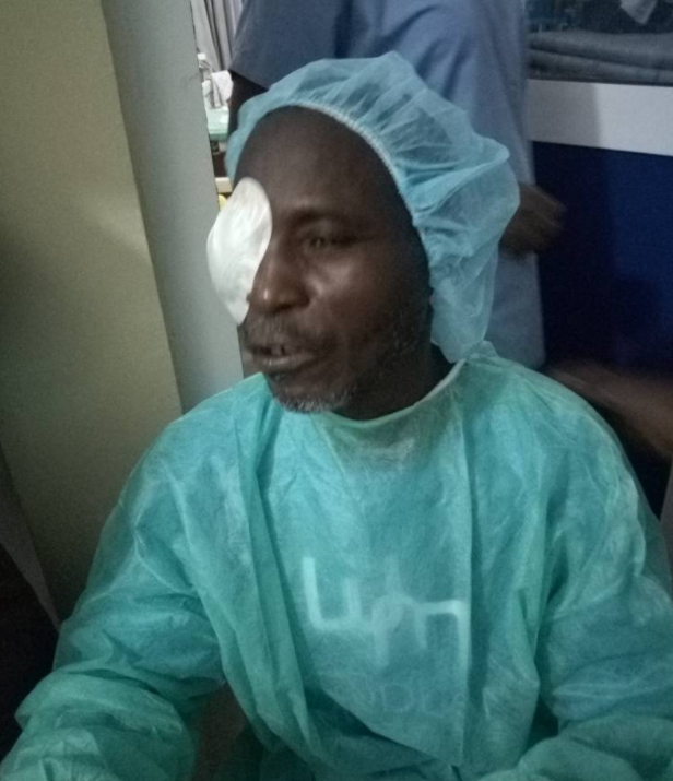 A man from Ghana receives sight-restoring cataract surgery.